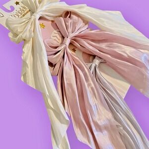 3pc Oversized Satin Bow Hair Clips Long Tails Coquette Balletcore Ivory Pink Pur